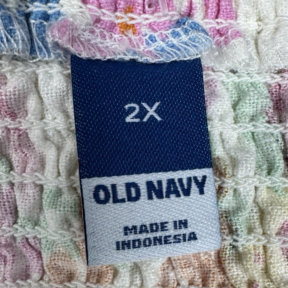 Old Navy Cami Romper Womens 2X Linen Blend Floral Sweetheart Smocking Beachy - Picture 3 of 9